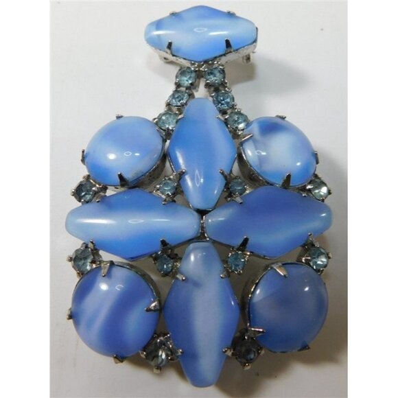 7/1117 Light Blue and Blue Rhinestone Brooch - Picture 3 of 4
